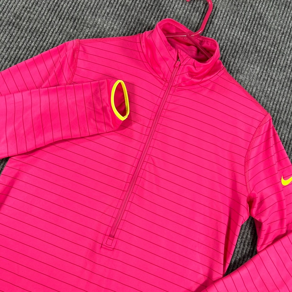 Nike Pro Dri-Fit Pullover Womens Large Pink Striped Long Sleeve 1/4 Zip Running